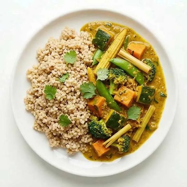 Thai turmeric lemongrass veg curry  with sticky millet